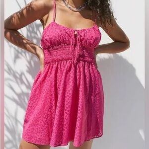 Urban Outfitters Riley Smocked Waist Pink Floral Mini Dress